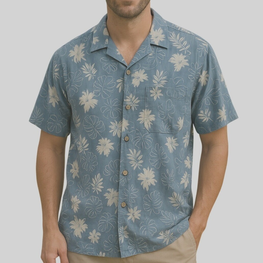 Joseph & Feiss Hawaiian Shirt Tropical Palm‎ Tree Print Blue XXL Casual Summer